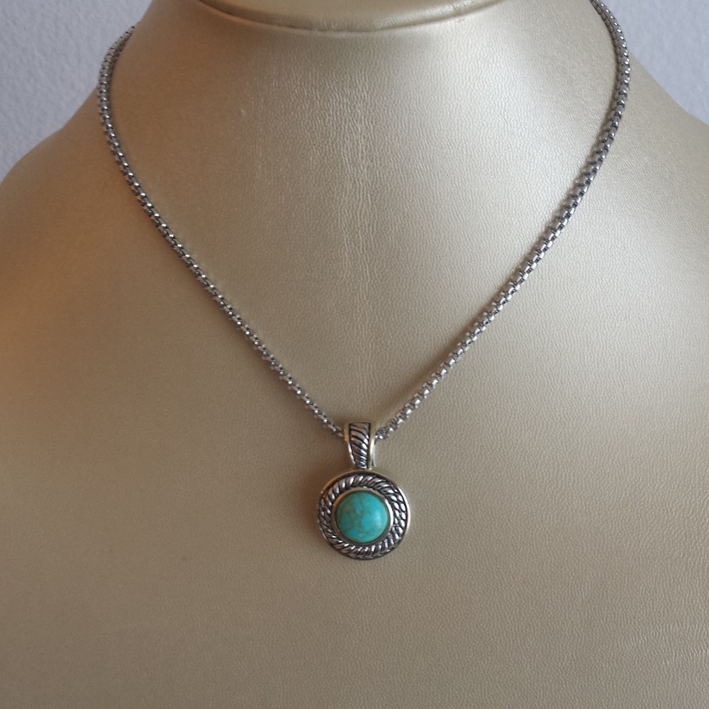 16" long necklace,with Round CZ turquoise stone